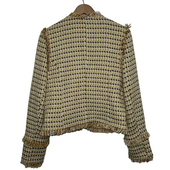 Lulu’s Boss Girl Yellow Multi Tweed Jacket Medium - Picture 4 of 15